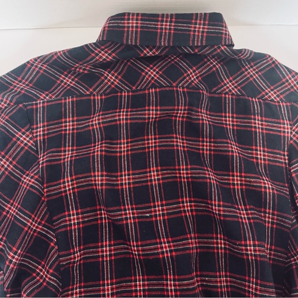 Simisue Women's Red Blue Plaid Button Up Laced Ties at Sides Medium Runs Larger - Picture 10 of 16